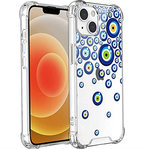 Compatible with iPhone 14 Case, Blue Evil Eye Pattern Design for Boy Men Girl Women, Transparent Clear Soft TPU Protective and Non-Yellowing Phone Cover for iPhone