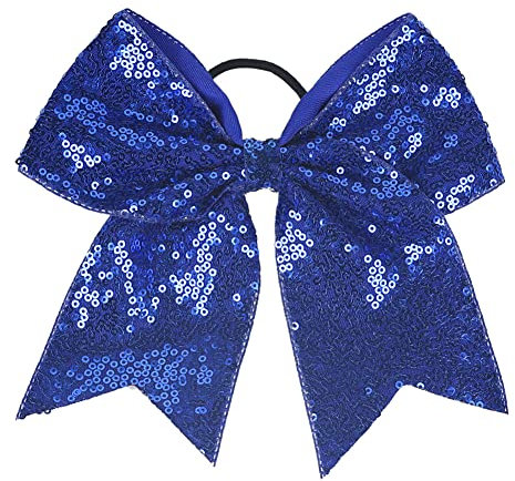 JIHUOO 2 Stück Große Pailletten Haarschleifen Schleife Haargummis Haarbögen Pferdeschwanz Halter Cheerleading Haarschmuck für Mädchen Frauen Blau