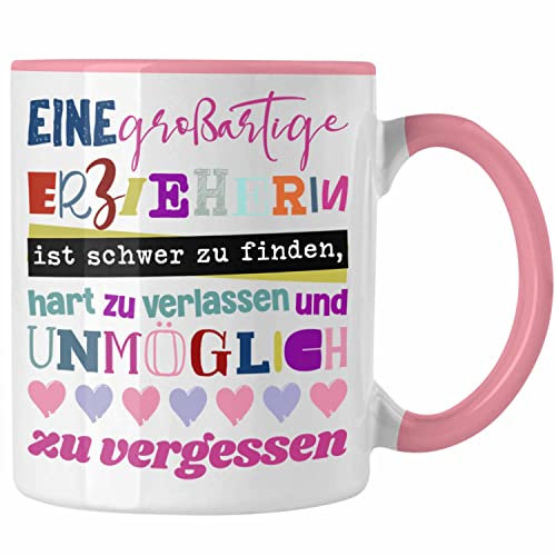 Trendation - Großartige Erzieherin Tasse Geschenk Abschied Kindergärtnerin Geschenkidee Spruch (Rosa)