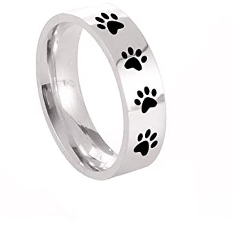 Amaxer Ring mit Tierpfotenabdruck für Männer und Frauen, schöner Bär, Hund, Katze, Fußabdrücke, Edelstahl, Statement-Band, Fingerringe, Schmuck, Geschenke (Silber, 12)