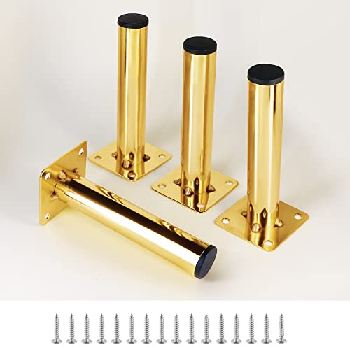 Masendelk Gold Furniture Legs 5 Inch / 130mm, 4pcs Modern Sofa Legs Cabinet Replacement Legs, Heavy Duty Metal Legs with Mounting Screw for Furniture Couch Sofa TV Cabinet Dresser Desk Risers