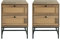 GIA Home Furniture Serie Beistelltisch aus Holz und Rattan, mit Metallrahmen, 2 Schubladen, Nachttisch, Holzwerkstoff Metall, Eichenholz-Finish, Set of 2