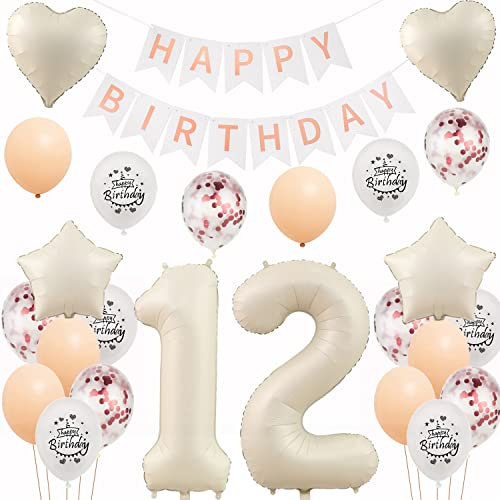 Weiß Luftballons 12. Geburtstag Mädchen Deko Set - Folienballon, Dekoration und Ballon für Geburtstagdeko