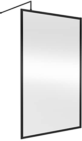nuie WRFBP1812 Modern Bathroom Full Outer Frame 8mm Toughened Safety Glass 1850mm Wetroom Screen & Support Arm, 1200mm, Satin Black