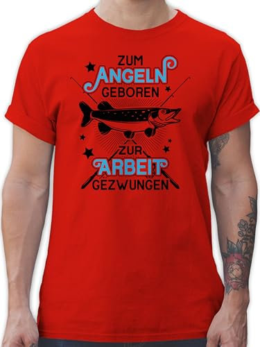 T-Shirt Herren - Angler Geschenke & Zubehör - Zum Angeln geboren - Zur Arbeit gezwungen - schwarz - 5XL - Rot - angelshirt angelbekleidung Fischer männer Shirt angelshirts Angel Sport Tshirt Mann