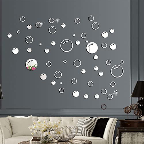 Little Bubble Mirror Wall Stickers, 58 PCS Removable Round Acrylic Mirror Wall Stickers Bubble Walls Decals, Self-Adhesive Circle Mirrors Plastic Walls Tiles Home Decoration for Living Room Bedroom