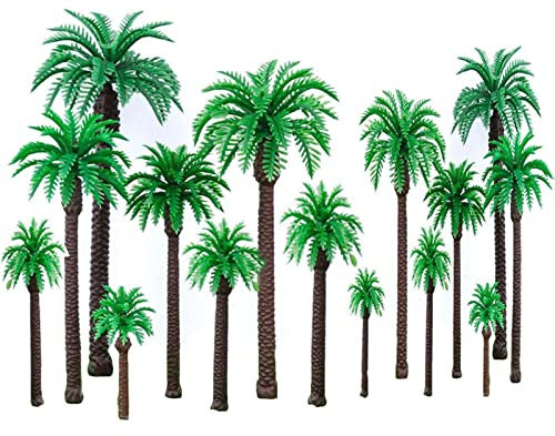 Miniatur Palme Kunststoff, 24 Stück Mixed Bäume, Kunststoff Kokosnuss Palme, Landschaft Modell Bäume für DIY Landschaft Gartendeko, Modelllandschaft, Basteln Mini Strand Deko Handwerk