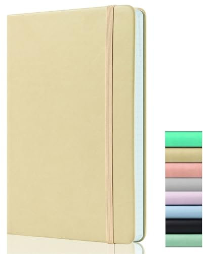 GDMLUP Bullet Journal Puntinato - Dotted Journal Formato A5, 120gsm Carta, 172 Pagine, Quaderno Puntinato A5 in Pelle Vegana, Hardcover, Tasca Posteriore, 2 Nastri di Marca, Beige