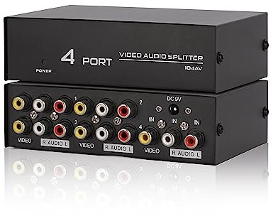 1 in 4 Out RCA Component AV Splitter, Audio Video Splitter, Synchronized Display Splitter for Multiple Devices Such as Computers and televisions