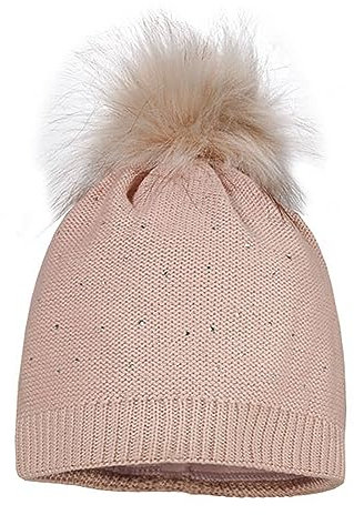 maximo Kids Girl-Mütze, Pompon Strass, Fleecestreifen Made in Europe