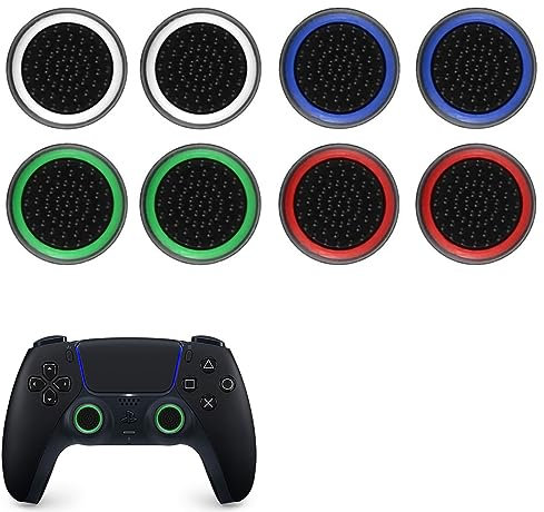 Aidi 8 Pcs Thumb Grips Compatible with PS5 & PS4 Controller Controller Grip Silicone Cover Joystick Protection Attachments Game Controllers, Convex and Concave-Raised Dots & Studded Design