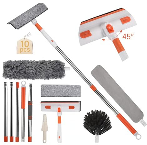 Altueey 5 in 1 Telescopic Window Cleaning Kit with 92'' Pole and Bendable Head for High Windows