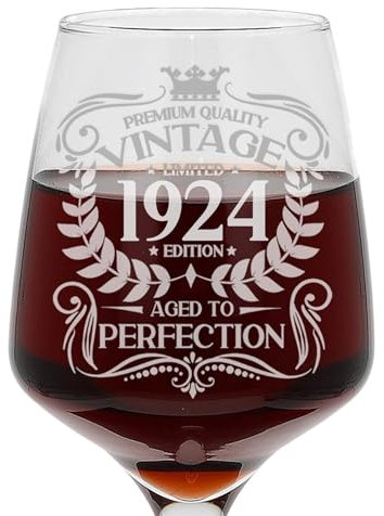 Always Looking Good 101st Birthday Gift Vintage 1924 Aged to Perfection Engraved Large Wine Glass Present for 101 Year Old Etched 400ml Wine Glass