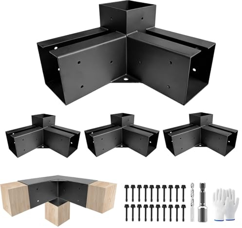 VoTwoofv Pergola-Halterungs-Set, 4 x 4,3-Wege-Eckwinkel, Holzarbeiten, Pergola-Set für Holzbalken (tatsächlich: 8,9 x 8,9 cm) Outdoor-Pavillons, Terrassenpergolen, Blockhütten