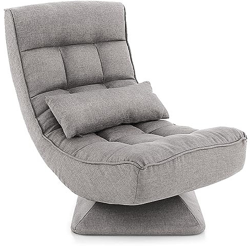 RELAX4LIFE Bodenstuhl 360° Drehbar, Bodensessel mit 4 Winkelverstellbarer Rückenlehne, Lazy Sofa Faltbar, Meditationsstuhl mit Lendenkissen, für Zuhause Büro (Grau)