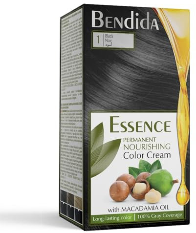 Bendida permanent haarfarbe – haartönung, rot, braun, abmattierung blond, schwarz, aschblond, haarfarben mit macadamiaöl, Haarfärbemittel mit langanhaltende farbe 120ml (1 Schwarz)