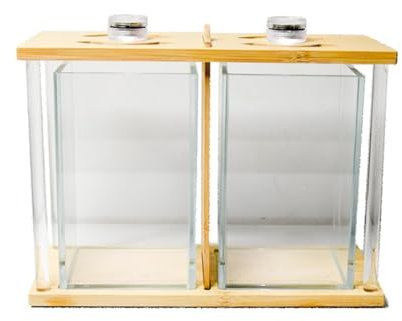 MegLob Bamboo & Glass Betta Fish Tank, Wooden Aquarium with Button Battery Light Lids, Desktop Modern Betta Fish Bowl, Mini Small Space-Saving Fish Container, Living Room Decor,Rectangular