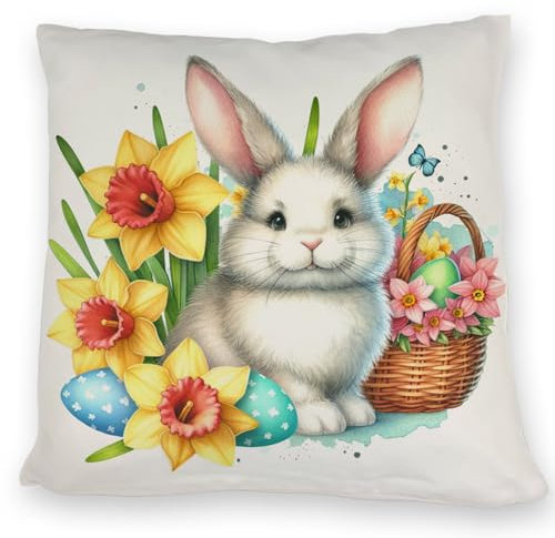 speecheese Kissen Niedlicher Osterhase mit Osterglocken Süßer Hase im