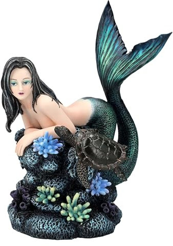 Pacific Giftware Mystische Meerjungfrauen-Figur Tatana mit Schildkröte, 23cm - Nixe Sirene Deko Statue
