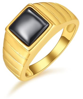 PRAYMOS Daumenring mit 14 Karat Vergoldung Croissant gedreht Siegelring Biene klobiger Kuppelring Stapelring für Frauen Statement-Ehering Größe 7 bis 9 (Gold Signet Ring, 7)