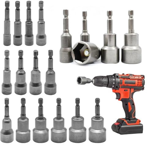 WIYETY Lot de 14 douilles hexagonales magnétiques de 6 à 19 mm pour perceuse, visseuse sans fil