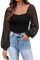 Timuspo Black Tops for Women UK Puff Mesh Sleeve Shirts Cute Swiss Dot Top Ribbed Knit Blouse Spring Summer M
