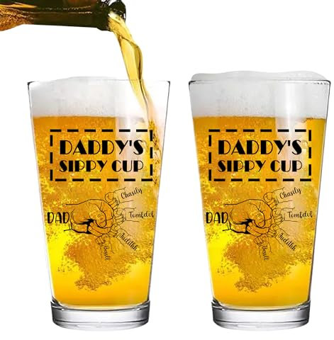 MYZQIFF to Dad from The Reasons You Drink Glass Cup,Personalized Fathers Day Beer Glass Gift, Dad Beer Glass with Kid Face Print,Beer Mugs for Dad,Custom Kids Photo Face Glass Mug (Style-04)