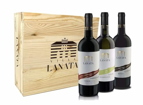 Villa Lanata - Barbera d'Asti DOCG + Langhe DOC Chardonnay + Piemonte DOC Rosso in Holzkiste - 3 x 750 ml