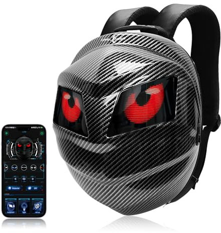 LED Schwarzer Ritter Motorrad Rucksack Coole Laptop Rucksäcke Für Männer Frauen Smart Helm Tasche Mit Programmierbarem Pixel Farbbildschirm (Carbon Fiber Textured Color)