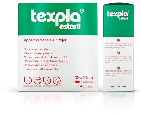 Texpol - Apósitos Estériles de Tejido Sin Tejer - Caja de 40 Unidades (8 Sobres de 5 Apósitos de 10x10 cm Cada Uno), Perfectos para el Cuidado Médico y de Heridas en Casa, Hipoalergénicos