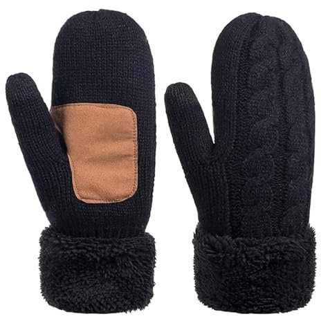 Yemlarey Winter Handschuhe Damen Warm Fingerlose Fäustlinge Touchscreen Handschuhe Herren mit Thermo Fleece Kinder Strickhandschuhe (Schwarz)