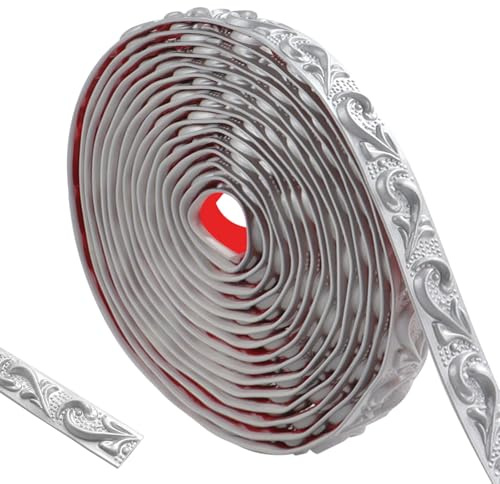 600cm Flexibel Stuckleisten Wand- Selbstklebend Wandleisten Selbstklebend,Wasserdicht Zierleisten Selbstklebend 3d Vintage Muster,Wandverkleidung Selbstklebend FüR Heimdekoration(Silber-2cm)