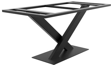 MetaloPro Industrielle Tischgestell Metall in X-Form, Schwarzes Stahlgestell für Esstische, Rechteckige Tischbeine mit Stabiler Bodenplatte, Modernes Design