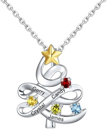 U7 Damen Weihnachtskette mit Geburtsstein Namen Kette mit Gravur Weihnachtsbaum Halskette mit Weihnachtsbaum-Anhänger Kette für Damen Kettenanhänger Collier Weihnachten Schmuck für Geburtstag