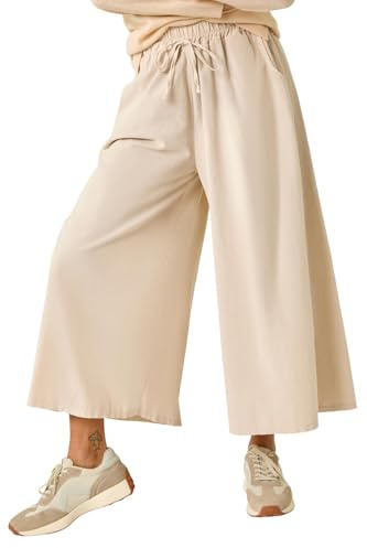 Roman Originals Baby Corduroy Wide Leg Culotte for Women UK - Ladies Everyday Autumn Winter Comfy Soft Evening Vacation Work Party Night Out - Stone - Size M