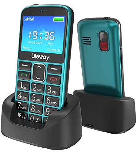 GSM Telephone Portable Senior Débloqué, Téléphone Portable Basique pas Cher pour Personnes âgées avec Grandes Touches | Grand écran 2,4” | Haute Volume | SOS Fonction, HAC | Station de Charge | Vert