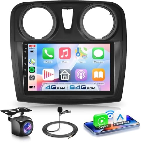 VECHTEL 4+64G Autoradio Android 15 für Renault Dacia Sandero 2 B52 2012-2019, 9 Zoll HD Touchscreen Auto Radio mit Drahtlos Carplay Android Auto GPS Wi-Fi USB Bluetooth 5.0 FM RDS Radio Rückfahrkamera