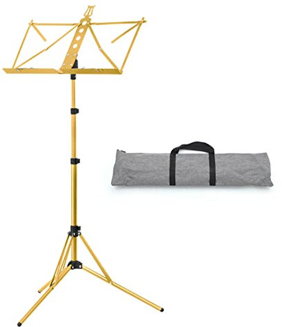 Tragbarer, leichter Notenständer aus Aluminium mit Tragetasche, ideal für Instrumentalaufführungen, Musikstudenten und Erwachsene (Gold)