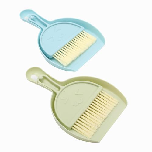 2 Pcs Mini Dustpan and Brush Set, Portable Handheld Dustpan and Small Broom for Easy Cleaning, Ideal for Desktop, Car, Office, and Home Use, Compact Debris Cleaner in Blue