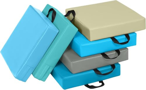 FANTASK 6er Set Kinder Stuhlkissen mit Griff, Bodenkissen mit Reißverschluss, Sitzkissen Mehrfarbig, Hellblau
