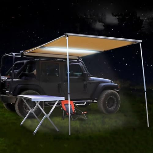 QSNYJPL Fahrzeugmarkise Van-Markise mit Licht, Heckklappenzelt Dachträgerauszug, Wetterfestes PU2000mm und UPF50+ für SUV, LKW, Van(2x2.5 m/6.6x8.2 ft)