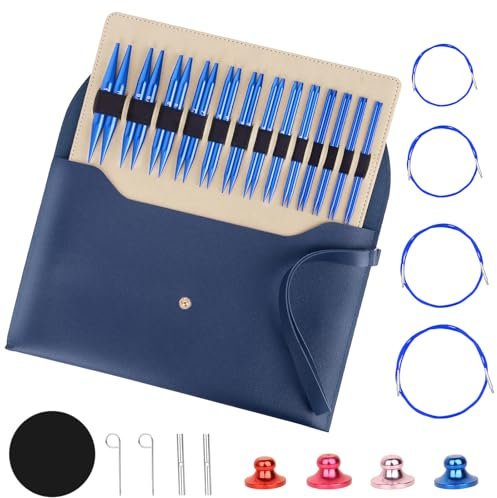 Rundstricknadel Set Austauschbar, 13 Paare, 3-10 mm, Professionelles Strickzubehör Set für Anfänger & Erwachsene, Einfache Bedienung, Stricker Geschenk(Blue)