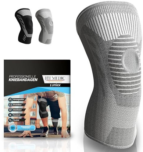 FIT MEDIC PROFI Kniebandage mit Gel-Pad [Damen & Herren] | atmungsaktiv, stützend, flexibel | Knieschoner Meniskus-Bandage bei Kniegelenkbeschwerden Arthrose Arthritis für Sport Alltag Reha