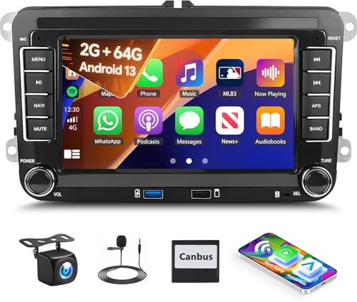 2G+64G Car Stereo for VW Golf 5 Plus 6 Passat B6 Polo with Wireless Carplay Android Auto, Android 13 Zomolither 7 Inch Touch Screen Bluetooth Car Radio GPS Navi WiFi FM/RDS SWC+ Reversing Camera