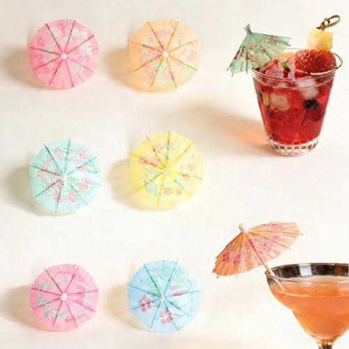 MUNTE 100 Pièces Parasol Cocktail, 10 cm Decoration Cocktail | en Bois, Motif Exquis, sans Échardes à La Surface, Utilisés pour La Décoration de Boissons, Vins et Desserts