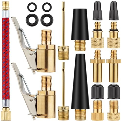 21-Piece Bicycle Presta Schrader Valve Adapter, Brass DV AV SV Converter, Air Chuck Quick Connect, Inflation Needle, Air Pump Needle Set Suitable for All Bicycles, Sports Balls, Inflatable Equipment