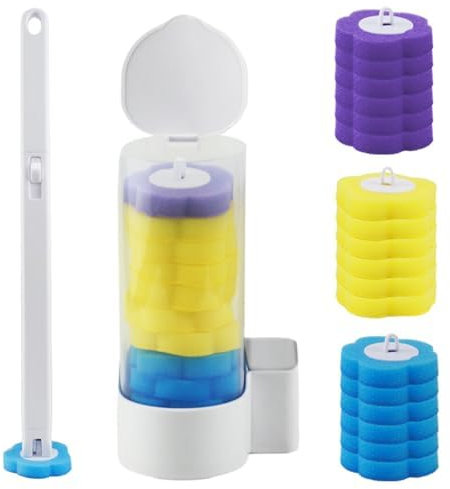 Disposable Toilet Brush & Holder Set, Toilet Wand Kit with 18 Toilet Wand Replacement Heads, for Sink Bathtub Wash Basin Mop Poo (Ocean/Lavender/Lemon Scent)