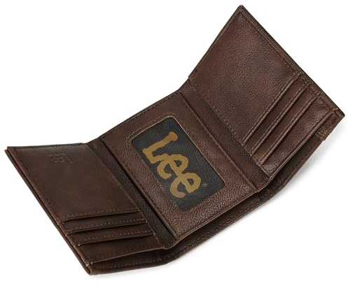 Men's Pebble Grain Trifold Wallet with Logo, Brown