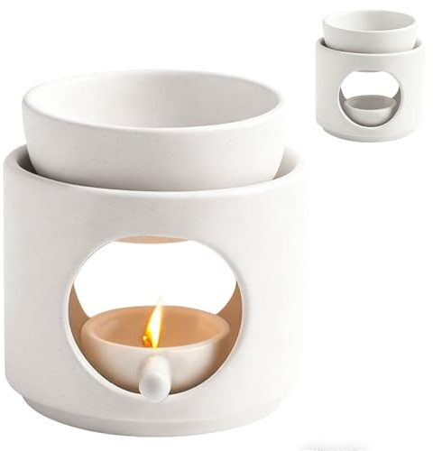 Duftlampe Teelicht mit Teelichthalter, Duftlampe für Ätherische Öle, Candle Warmer Lamp, Keramik Räucherstövchen, Duftöl und Duftwachs diffusor, Stövchen für ätherische Öle, Abnehmbare Schale, Weiß
