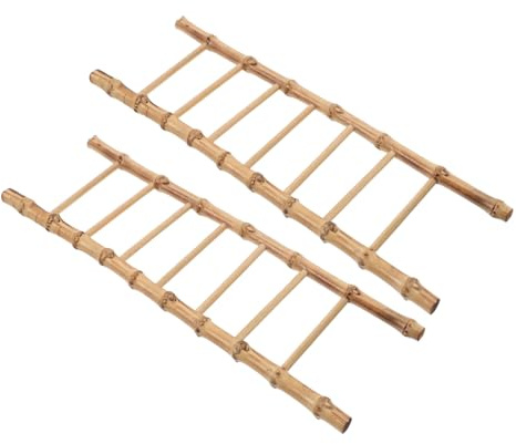 ibasenice 2pcs Miniature Bamboo Ladder Set for Fairy Garden Decor Small Dollhouse Furniture Tiny Landscape Ornament Rustic Look